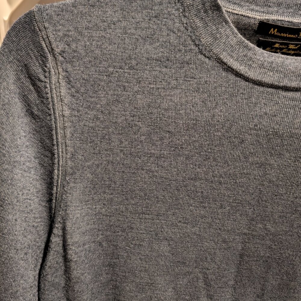 Massimo Dutti Men's 100% Merino Wool Crew Neck Sweater -M -Blue/grey - Picture 2 of 6